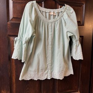 Westbound Blouse with Ruffled Sleeves and Relaxed Fit